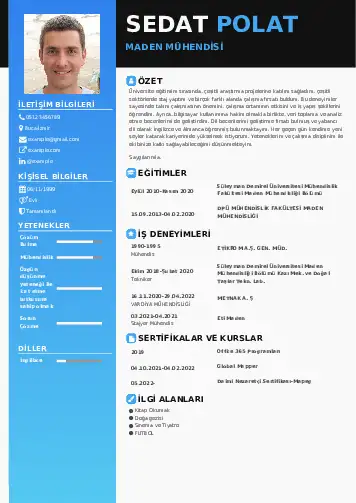 Maden Mühendisi Cv Örnekleri cv indir